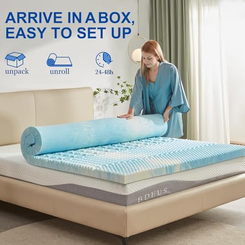 Image of SINWEEK Mattress Topper 5-Zone Memory Foam Mattress Topper Pressure Relieve Soft Mattress Pad, CertiPUR-US Certified, 1.5 Inch Queen Size, Blue