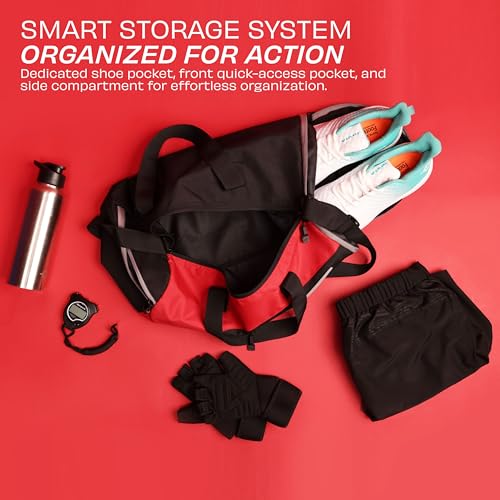 Image of Nivia Fuse Gym Duffle Bag for Men and Women, 25L Lightweight Training and Travel Bag with Shoe Compartment, Quick Access Pockets, and Adjustable Strap, Designed for Athletes, Travel (Black /Red)