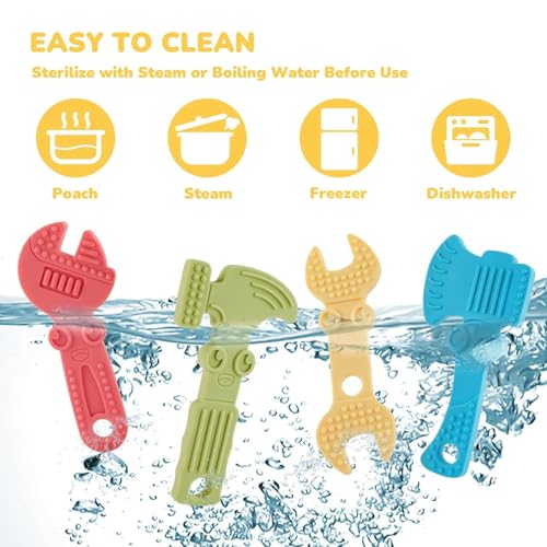 Image of TYRY.HU Baby Teething Toys for Babies 0-6 Months 6-12 Months, BPA Free Silicone Baby Molar Teether Chew Toys, Hammer Wrench Spanner Pliers for Boys Girls, Soft-Textured, Easy to Hold & Clean, 4 Packs