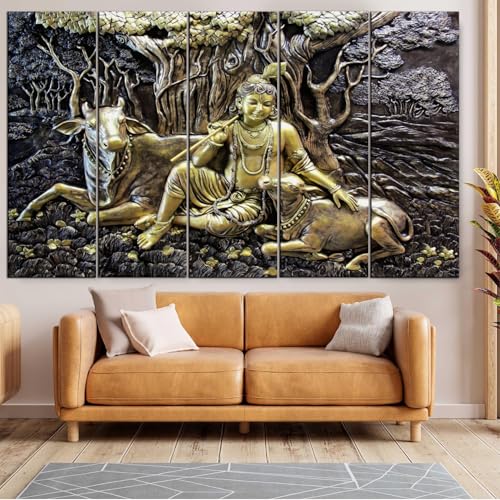 Image of Spacter art Radha Krishna Wall Painting for Living Room Big Size - Radha Krishna Painting Wall Decor for Bedroom, Office, Peaceful Digital Painting Wooden Framed for Gifting (30x60 inch) SP337