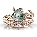 Natural Moss Agate Ring 925 Sterling Silver Green Round Moss Agate Ring Set Promise Ring Engagement Wedding Jewelry Gift for Women #7