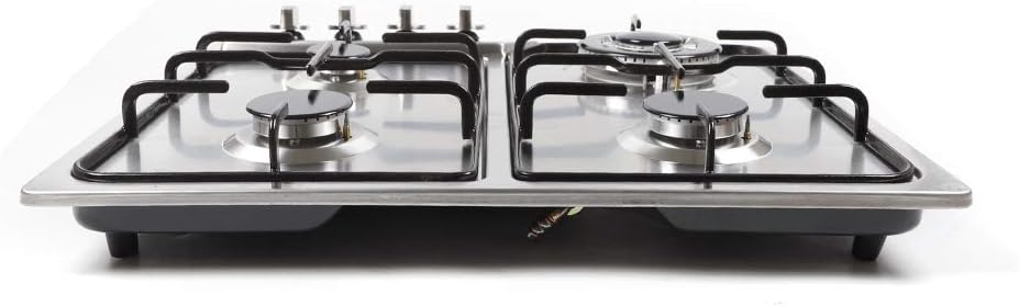 Lightakai - Piano cottura a gas da incasso a 4 fuochi in acciaio inox, per piano cottura a gas naturale, 58 x 52 cm, colore: argento