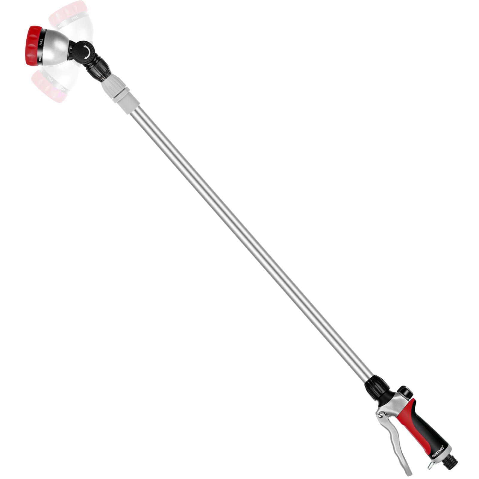 RESTMO Langer Teleskop Gießstab 92-152 cm, Lang Gartenbrause Metall mit 180° schwenkbaren Kopf, 7 Sprühmustern, Durchflusskontrolle, Bewässerung Zauberstab zum Blumenampeln und Sträucher, Rot