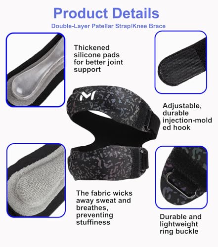 Image of 2 Pack Patella Knee Brace with Gel Pads,Adjustable Patellar Tendon Support Strap for Women and Men,Knee Pain Relief for Tennis,Running,Workout (Colorful patella knee brace, One Size)