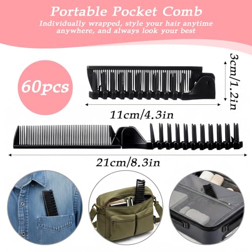 60 Peines Plegables Negro Compactos para Viaje miniatura 2