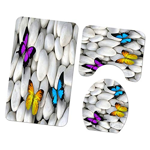 Conjunto de 3 peças de tapete de banheiro em chenille antiderrapante da Flameer, inclui tapete de ba