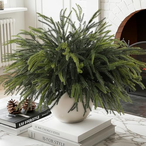 12Pcs Christmas Norfolk Pine Stems 24 Real Touch Branches Greenery Picks