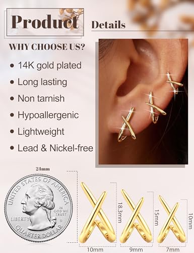 BESTEEL 3Pairs Gold Earrings for Women - Hypoallergenic 14K Gold Stud Earrings Small Hoops Trendy Simple Minimalist Cubic Zirconia Stud Hoop Earrings for Women Gifts3