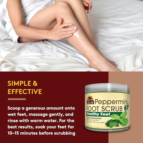 okay peppermint foot scrub - exfoliating foot scrub foot exfoliator great for cracked heels pedicures dead skin remover exfoliant for calluses moisturizer for dry skin - 6 oz pack of 1