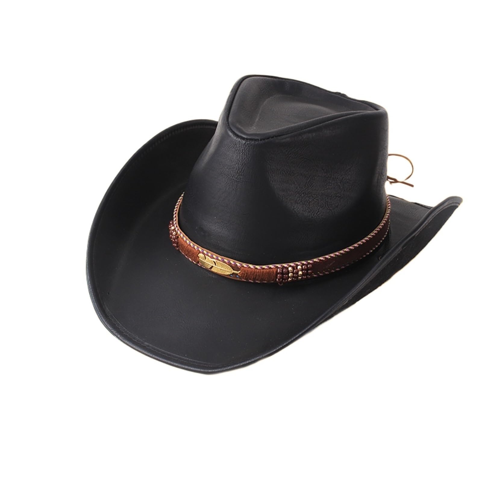 Cappello Cowboy Cappello da Cowboy in Pelle Uomo e Donna, a Tesa Larga, Padrino, Gentiluomo, Chiesa, Sombrero, Berretto Jazz(Color-10)