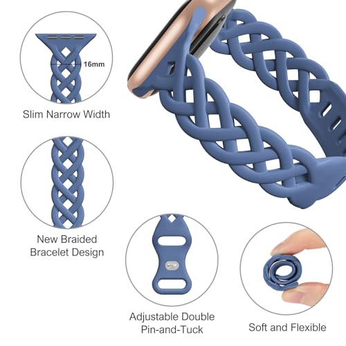 Image of Slim Silicone Bands Compatible with Apple Watch Band 40mm 38mm 41mm 44mm 45mm 46mm 49mm 42mm Women Floral Breathable Braided Lace Thin Sport Strap Replacement Wristbands iWatch SE Series 11 10 9 8 7 6 5 4 3 ultra 2