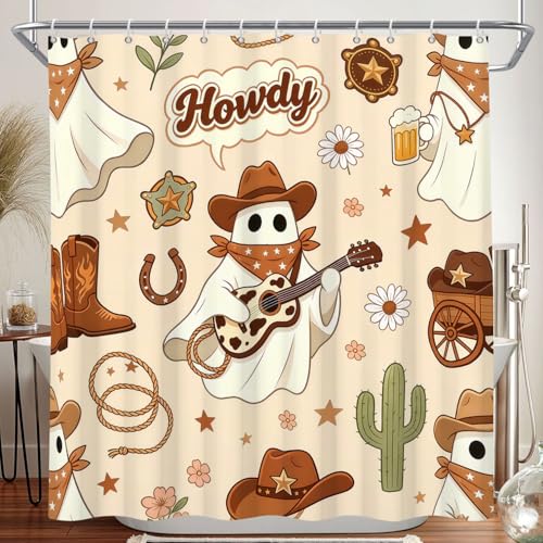 Rideau de douche Leowefowa Halloween, fantôme cowboy vintage, 72"x72"