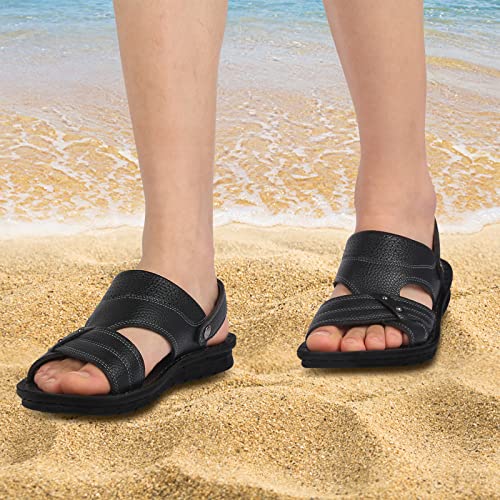 Men's Two Wear Buckle Strap Casual Open Toe Flat Soft Bottom Breathable Shoes ls Men Shoes Black 433