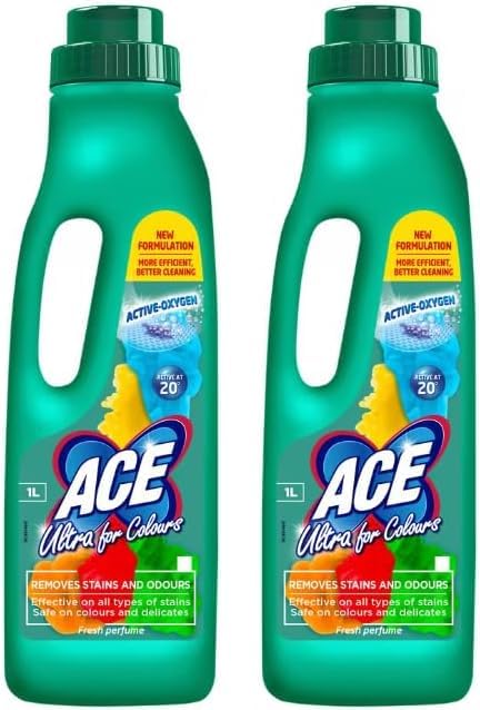 ACE Ultra for Colours Stain Remover Active-Oxygen Formula Removes Stains and Odours 1L 2 Pack