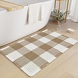 Arenarug Checkered Waffle Bath Mat, Super Absorbent Boho Farmhouse Bathroom Rugs Non Slip Washable, Ultra Soft Bath Rugs Mats with Tassels for Bathroom Floor, Brown White, 18'x30'