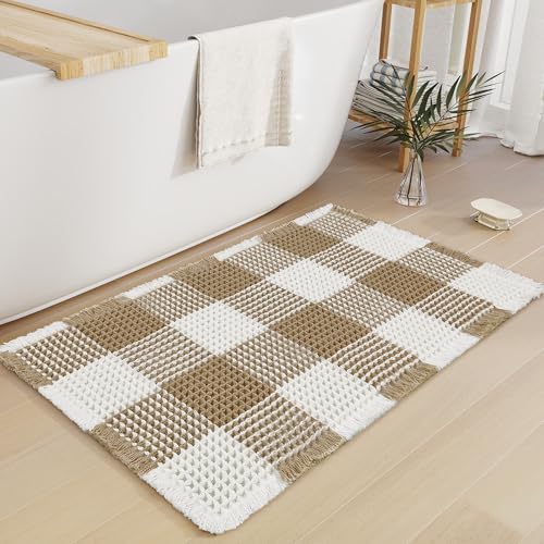 Arenarug Checkered Waffle Bath Mat, Non-Slip, 18"x30