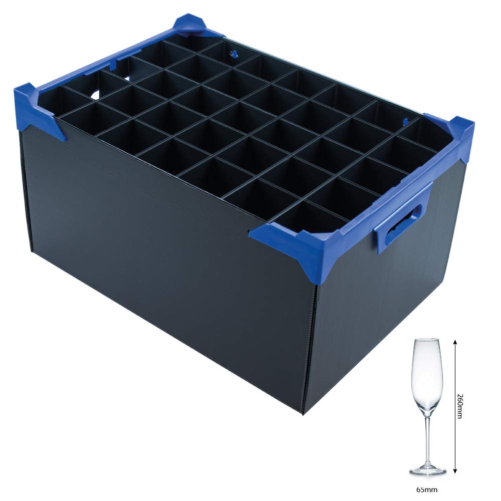Caterbox Champagne Flute Storage Box | Stacking Glass Storage Box with 35 Compartments Max Glass Size: H260 x W65mm (Glass Height: 260mm)