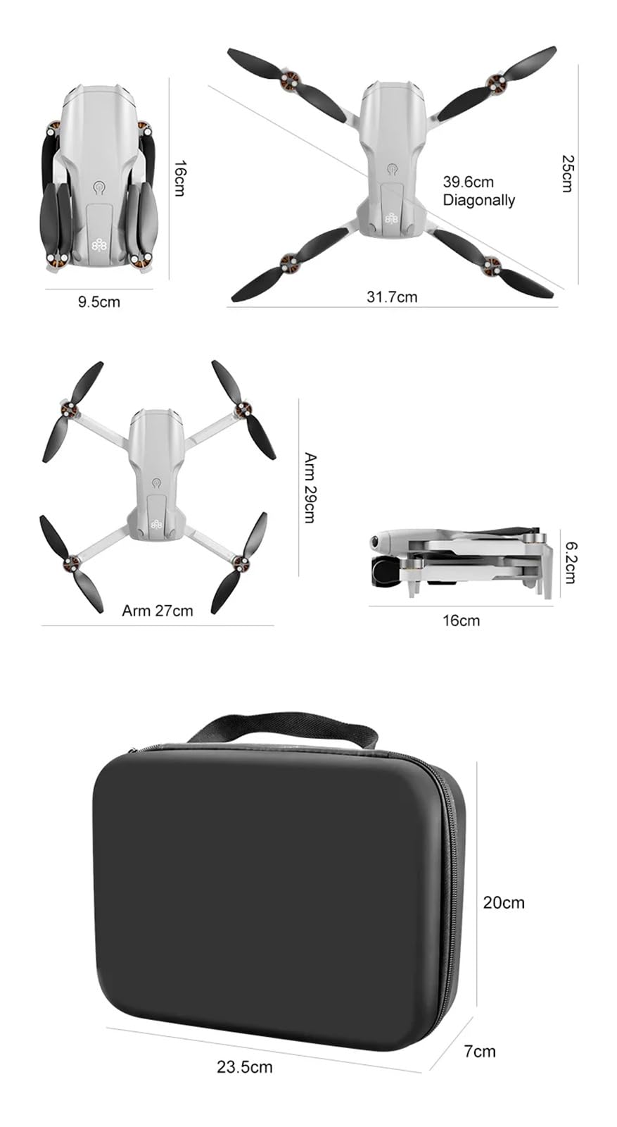 UAV Drone 4K ESC Drone de Doble cámara Posicionamiento de Flujo óptico Evitación de obstáculos Motor sin escobillas Quadcopter,Negro