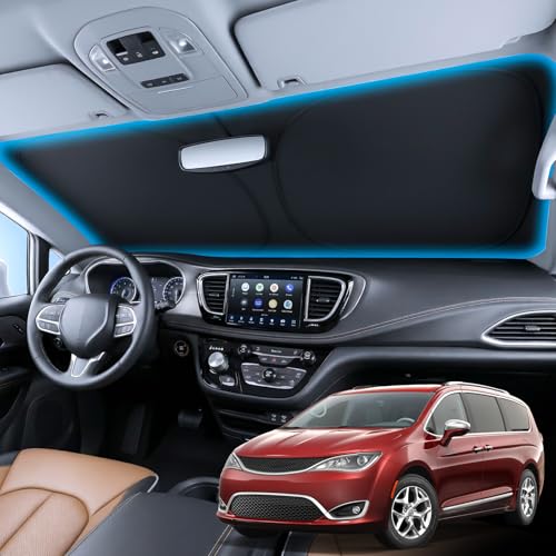 Image of Wigoo for Chrysler Pacifica Windshield Sunshade [OEM Design, 100% Sun Blockage] Foldable Heat Insulation Sun Shade with Storage Bag, for Chrysler Pacifica (2017-2026), Silver Coating