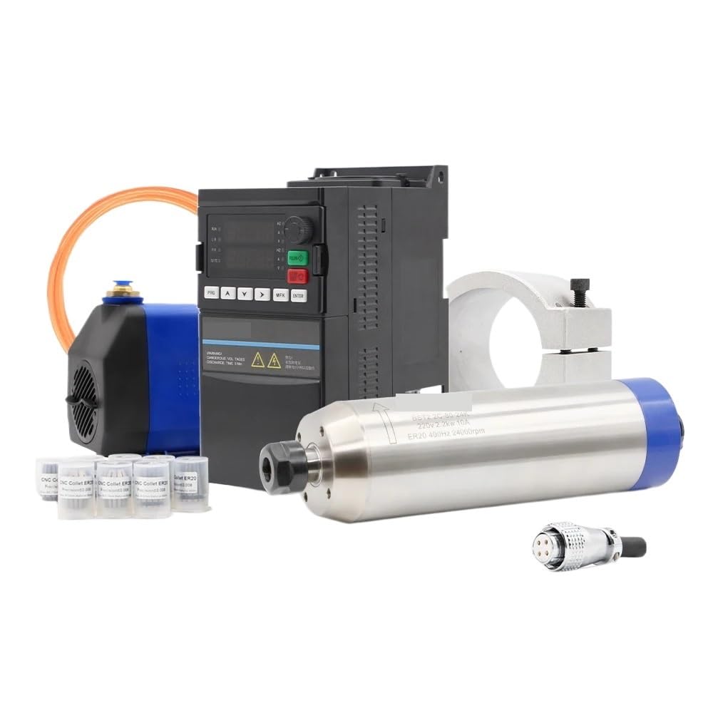 Motor de husillo refrigerado por agua ER20 de 2,2 kW, tipo bala de 220 v/380 v, inversor YL42 de 2,2 kW y soporte de 80 mm(380V,Ceramic bearings)
