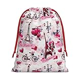 Sac cadeau en velours ultra doux avec cordon de serrage, sac cadeau multifonction imprimé Tour Eiffel de Paris France pour Noël