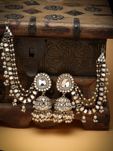 Image of Shining Diva Fashion Earrings for Women Girls Stylish Fancy Traditional Jhumka Jhumki Bahubali Kundan Pearl Ear Chain