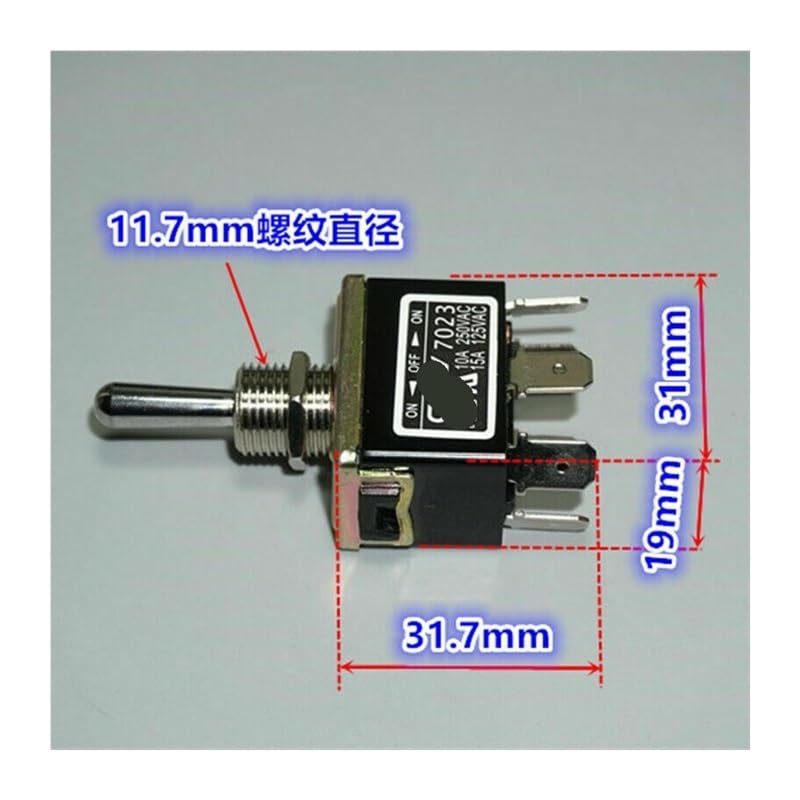 7023 Toggle Switch 10A250VAC 15A125VAC 6PIN ON/Off/ON Rocker Toggle Switch Three Position Switch 10A-15A AIQFTGSNS