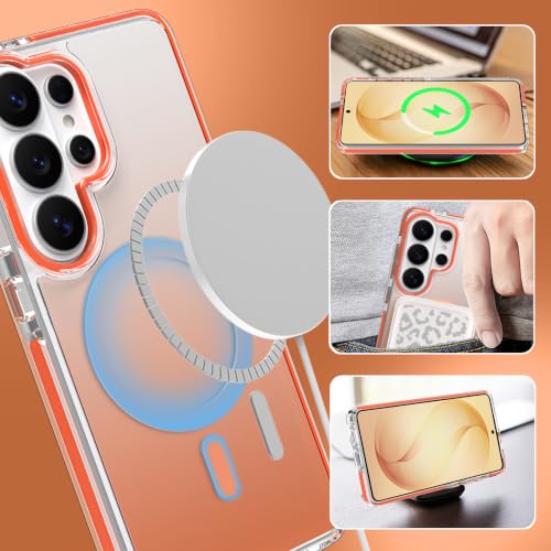 Image of Magnetic Case for Samsung Galaxy S26 Ultra [Compatible with Magsafe] [Anti-Yellowing] [1 Screen Protector] Slim Clear Iridescent Case for Galaxy S26 Ultra 6.9 inch, Orange