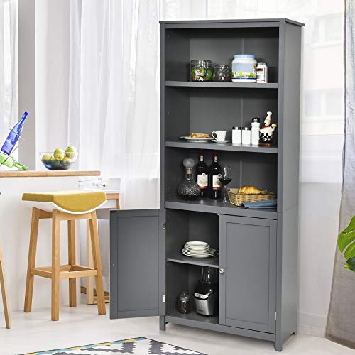 Tangkula Bookcase With Doors, 3 Tier Open Book Shelving, Standing Wooden Display Bookcase With Double Doors, Ideal For Home Bedroom, Living Room, Office, Library With Doors, Grey Finish (Grey) #TOP4