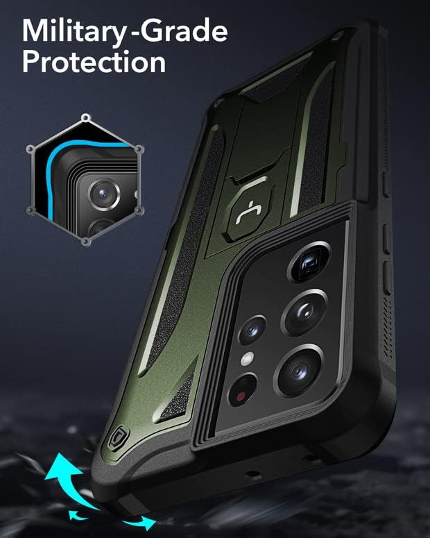 YOUMAKER Compatible with Galaxy S21 Ultra Case with Built-in Screen Protector Work with Fingerprint ID, Kickstand Full Body Shockproof Rugged Cover for Samsung Galaxy S21 Ultra 6.8 inch-Olive
