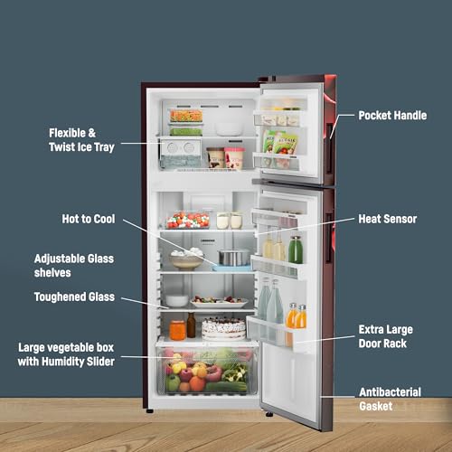 Image of Liebherr 245L 2 Star inverter, Hot to Cool, Pocket Handle, Frost Free Double Door Refrigerator, 20 Years Warranty on Compressor, Freezer 51 L, Vegetable Organiser, Red (2024 Model)
