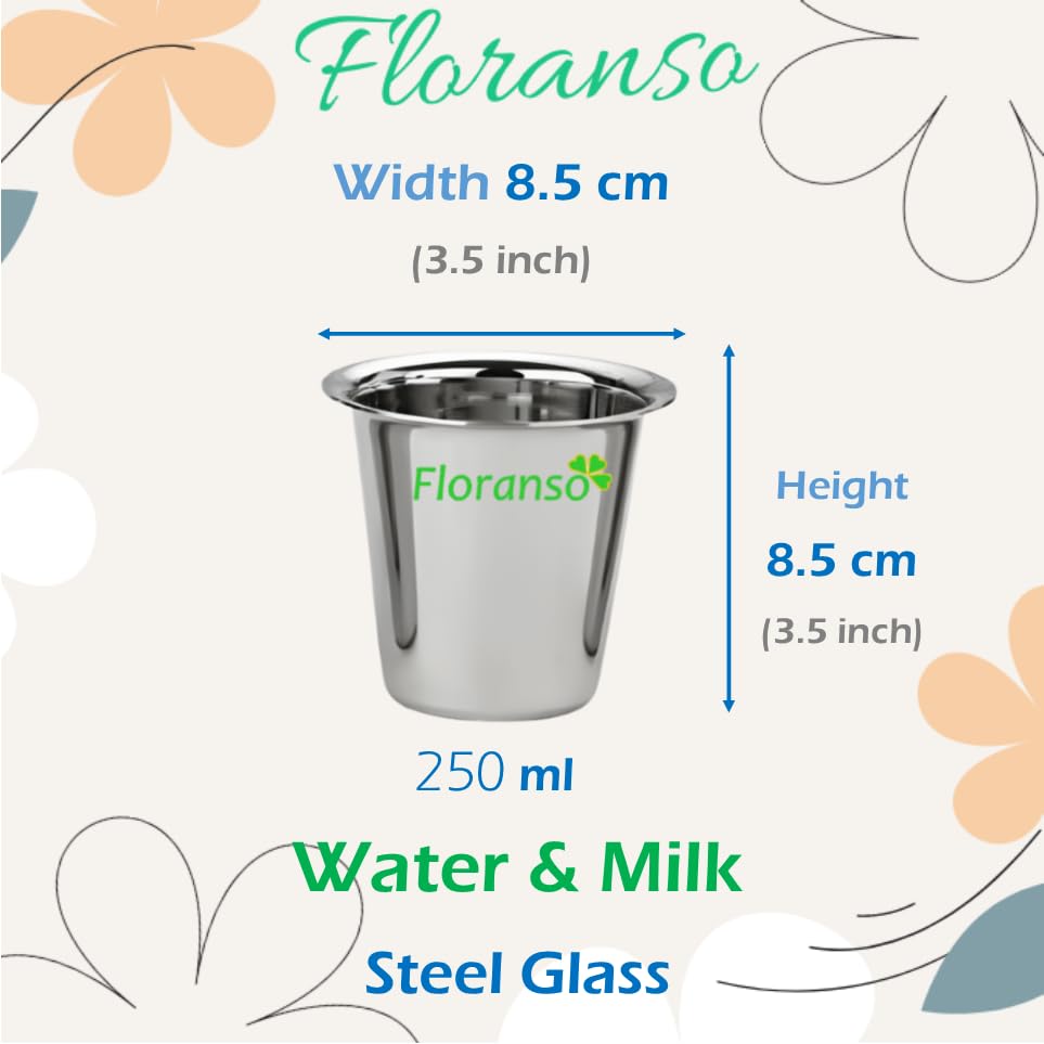 Image of 250 ml Stainless Steel Sober Big Milk Tea Coffee Water Glass (250 ml 6 Pcs)