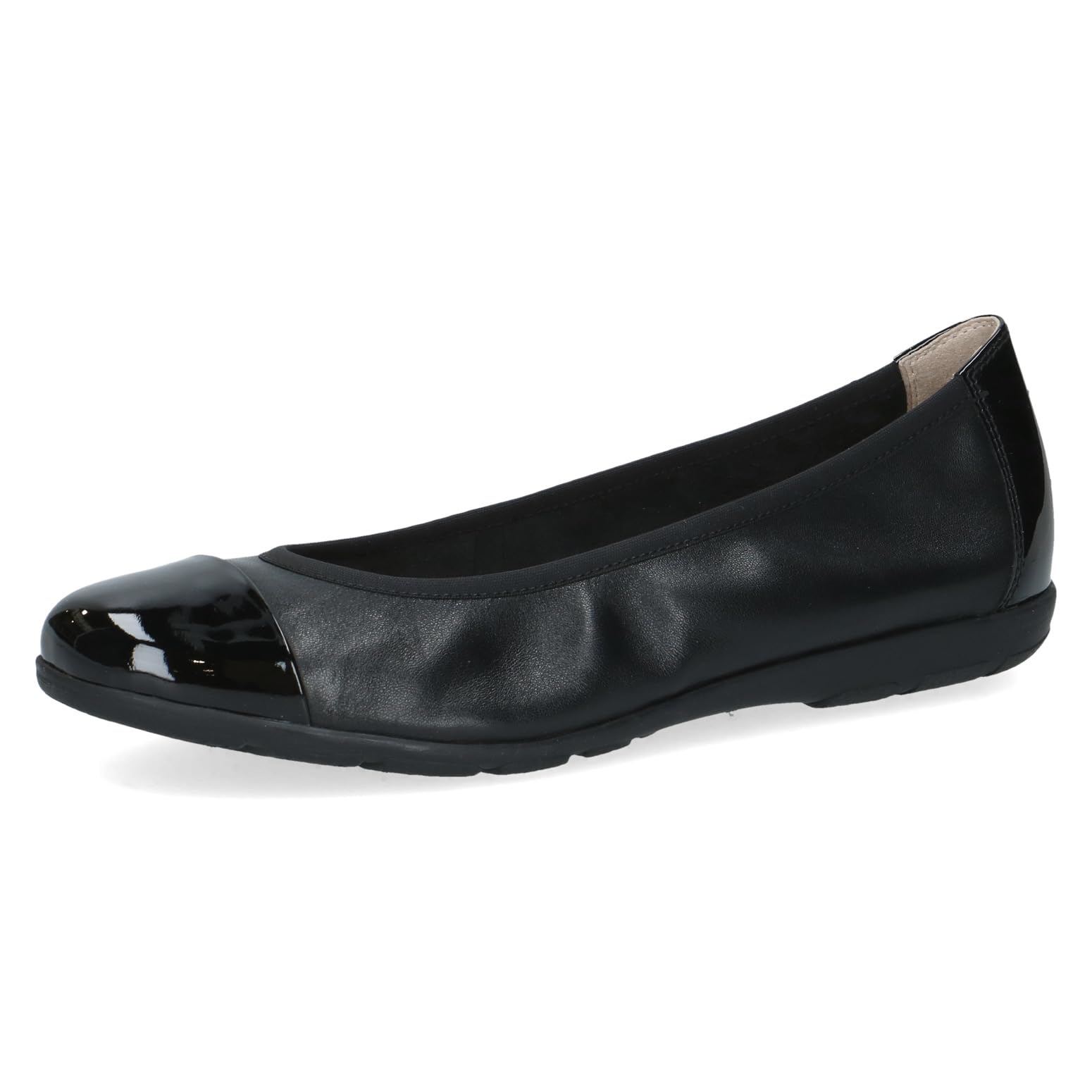 CAPRICE Women Ballet Flats Leather with Patent Finish, Black (Black Comb), 6.5 UK