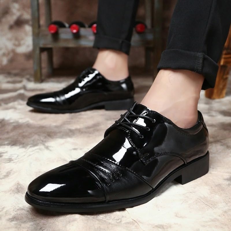 Formal Shoes Dress Oxford for Men Lace Up Round Toe Vegan Leather Patchwork Derby Shoes Block Heel Slip Resistant Rubber Sole Low Top Anti-Slip Party3