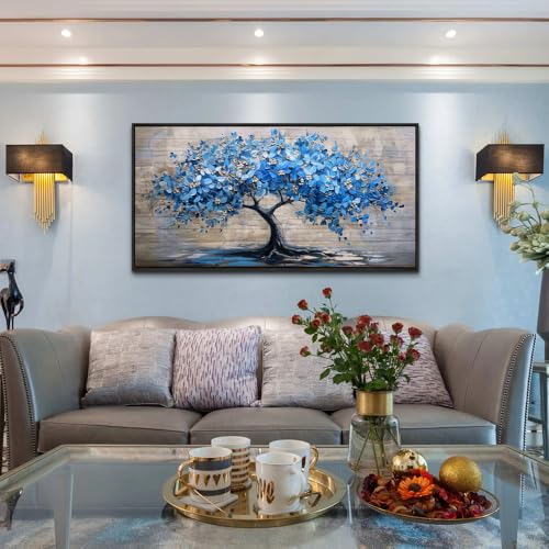 ERQINHUA Large Canvas Wall Art For Living Room Farmhouse Wall Decor For Bedroom Abstract Paintings Blue Tree Wall Pictures Artwork Office Decoration Dormitory Home Decor Black Framed 24x48 Inches by ERQINHUA - Image 4