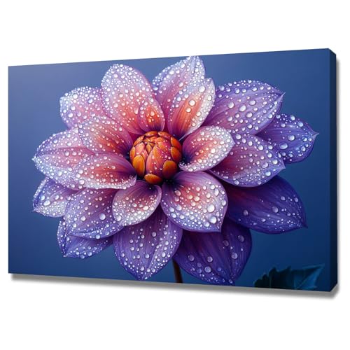 Grand tableaux decoratifs muraux de prestige fleur violette encadrée 60x90cm