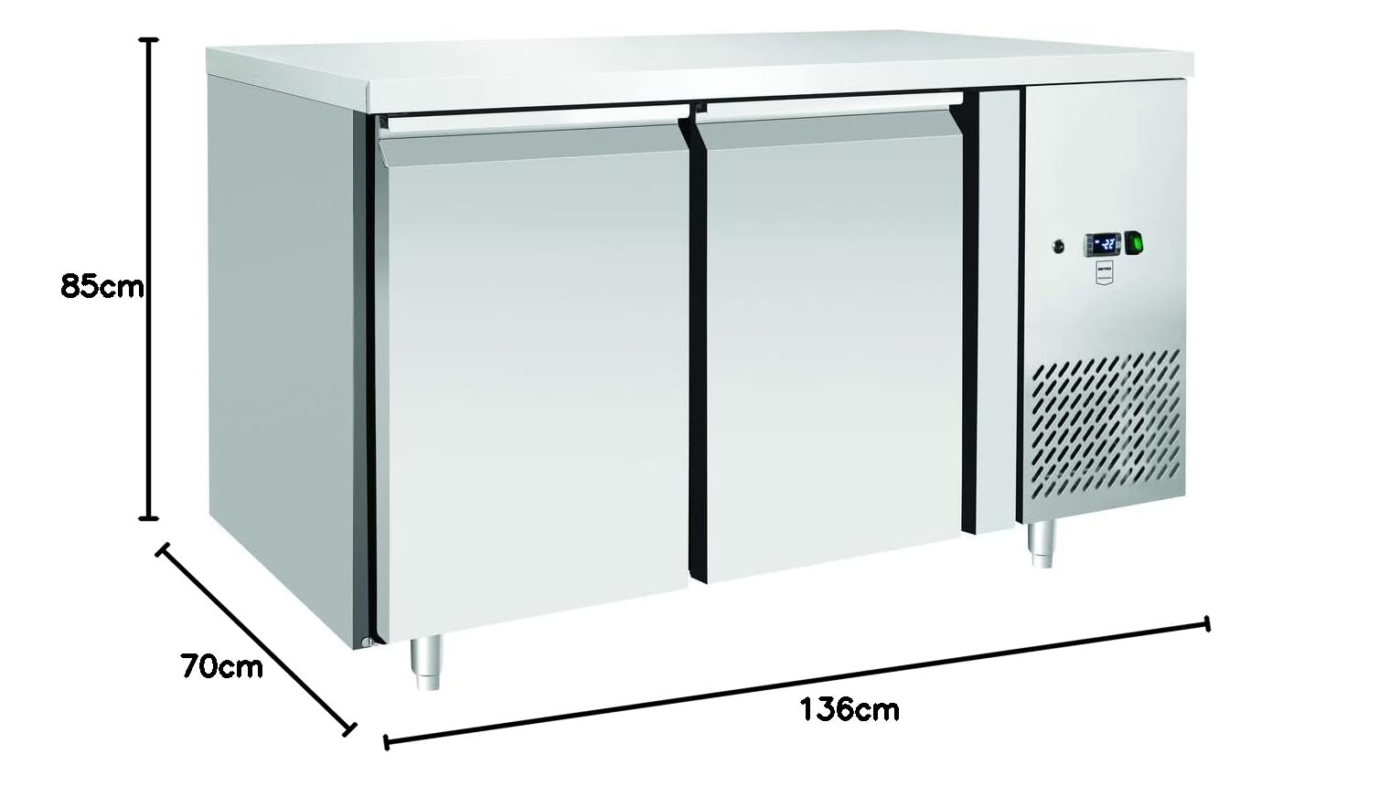 METRO Professional Banco congelatore GCF2100, acciaio inox, 215 L, refrigerazione ventilata, 600 W, con serratura, 2 porte, argento
