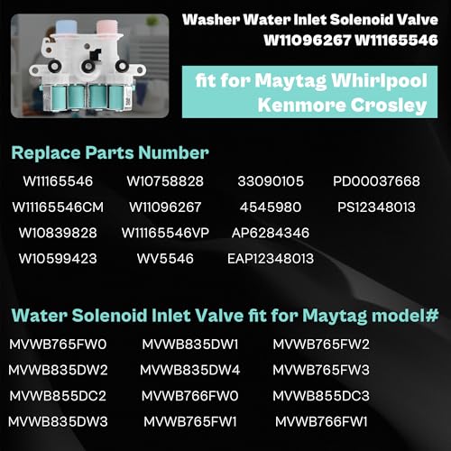 Washer Water Inlet Valve fit for Maytag Bravos XL MCT Commercial MVWB765FW0 MVWB855DC2 MVWB835DW2 MVWB835DW3 MVWB765FW WTW7500GW01 WTW7500GW2 WTW8500DC2 WTW8500DC5 MVWB755DW1 MVWB765FC1 LUXRILIX