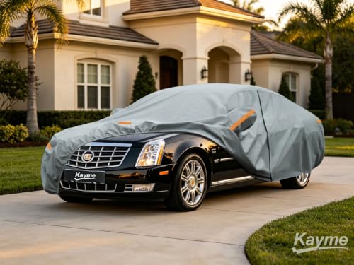 Image of Kayme Waterproof Heavy Duty Car Cover Custom Fit Cadillac DTS 2006-2012 | thick soft non-woven with cotton lining, exquisite stitching, anti sun /UV /rain /snow /dirt, storage bag