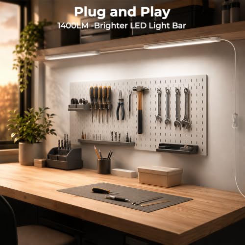 Image of ASOKO LED Under Cabinet Lighting, Plug-in Integrated 2-Bar Under Counter Lights with On Off Switch, 1400LM Bright Linked ETL Light Bar 6000K Cool White for Kitchen Cabinets, Shelves, Workbench