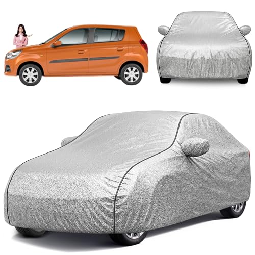 Image of Avecrew 100% Waterproof Car Cover for Alto K10 All Model Mirror & Antenna Pocket Triple Stitched, Dustproof Full Body Protection (Heat & UV Resistant,Silver)