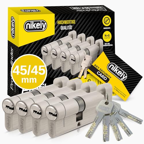 GERCAR Pro+ Lot 4x cylindre serrure à bouton 90 mm avec fonction d'urgence et de danger - 4x barillet de porte débrayable avec bouton 45/45 mm - Avec 10...