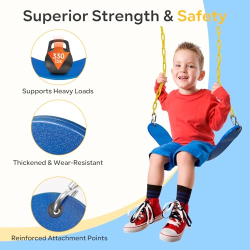 Image of Decorlife Outdoor Swings Seats with 66 inch Rust-Resistant Heavy Duty Chain, Playground Swing Set Accessories Replacement Anti-Slip Seats, Backyard Swing Support 330lb for Kids or Adults (Blue)