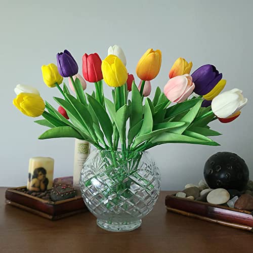 Wistart 24Pcs Multicolor Artificial Tulips Flowers Fake Faux Pu Tulip Bouquet Real Touch Flower Arrangement For Home Room Office Party Wedding Decoration Excellent Gift Idea For Mothers Day（Multi） #TOP1