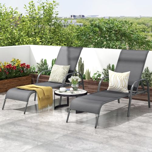 Image of Giantex 2 Pack Patio Lounge Chair, Outdoor Chaise Lounge with 5 Adjustable Backrest, Sturdy Steel Frame, Sunbathing Recliner, Tanning Chair for Beach, Outside, Yard, Balcony, Pool Chairs (2,Dark Gray)