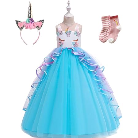 Amazon Kocekid ハロウィン コスチューム 子供 ユニコーン ロング ドレス 女の子 キッズ コスプレ衣装 プリンセスドレス 可愛い ロングワンピース ハロウィン イベント パーティー クリスマスプレゼント 誕生日 発表会 カチューシャ付き 1 170 キッズコスチューム