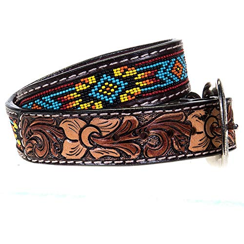 Western Fashion Kids Beaded Belt with Floral Tooling2