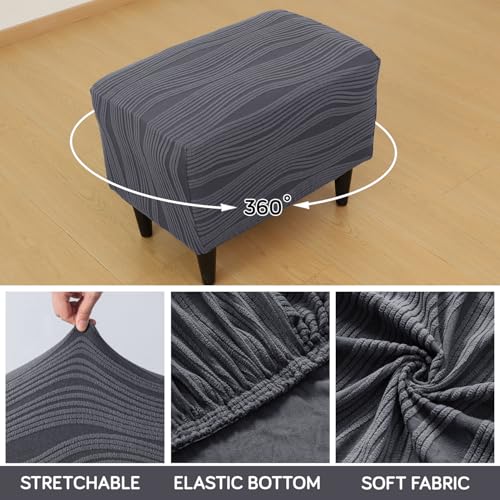 Image of HOKIPO Premium Knitting Jacquard 200 GSM Stretchable Footstool Cover, 'Nestiva Series' Porpoise Grey (AR-6236-GRY)