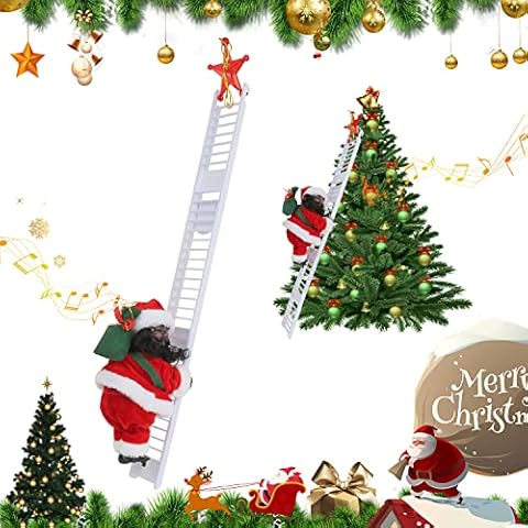 WIHQIBVCE Santa Claus Musical Climbing Ladder - African American Decorations Hanging Ornaments, Electric Climbs Up and Down, Gift for Indoor Outdoor Holiday Home Party Decor (Climbing Ladder) Cover