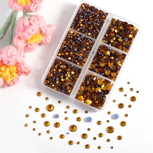 Image of BEADSLAND Hotfix Rhinestones, 4000 PCS Topaz Rhinestones for Clothes Crafts Mixed 6 Sizes with Wax Pencil and Tweezers Kit, SS6-SS30, Topaz